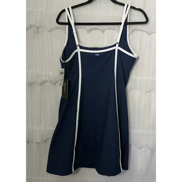 Abercrombie YPB Sculptlux Tank Dress Skort Size L Navy White Pickleball Tennis - Picture 2 of 6